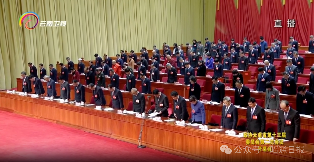 省政协十三届二次会议与会人员 向昭通镇雄滑坡灾害遇难同胞默哀